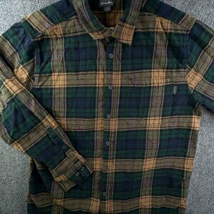 Eddie Bauer Men’s Long Sleeve Flannel 2XL Green Brown Plaid Button Up Shirt